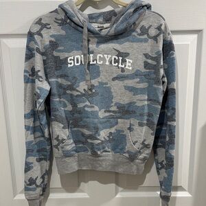 SoulCycle Men's Blue and Gray Camouflage Sweater